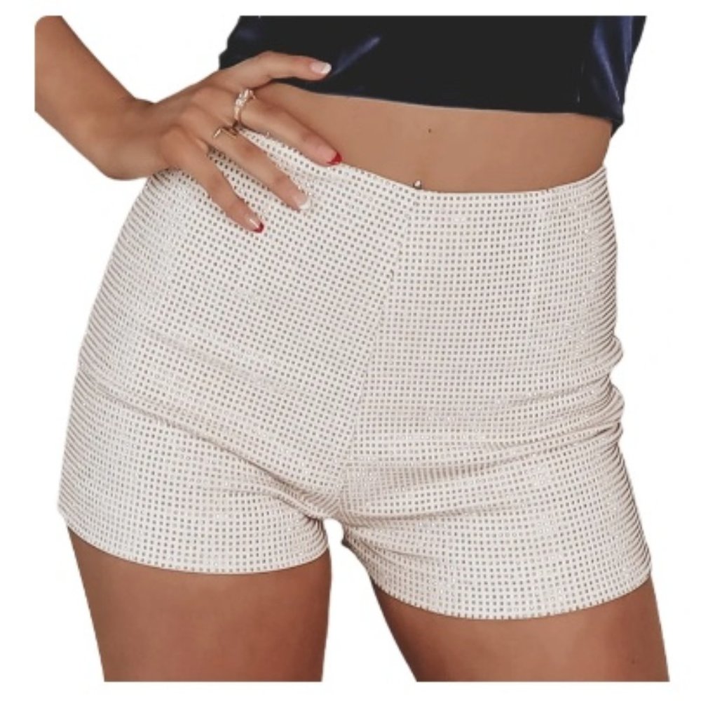 Shiny High-Waist Rhinestone Shorts